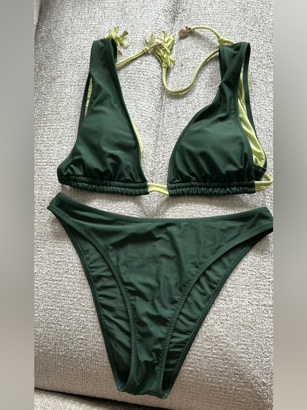 Arie Dark Green & Lime Triangle Bikini Set - Women Swim